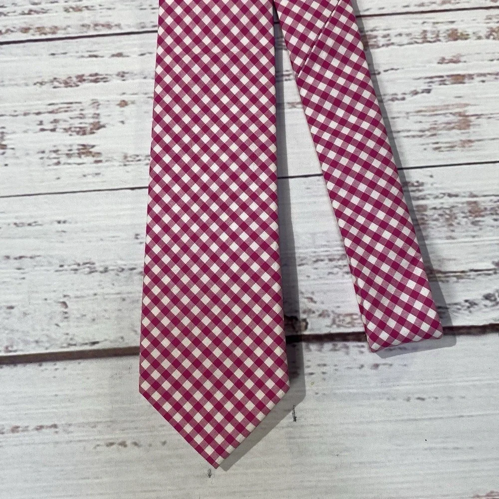 The‎ Tie Bar Pink & White Checkered  Tie 100% Cotton Necktie 57